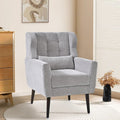Modern Accent Chair Upholstered Armchair with Pillow Fabric Single Sofa Chair with Lounge Seat Solid Wood Legs Accent Chair for Living Room Bedroom Small Spaces (Grey)