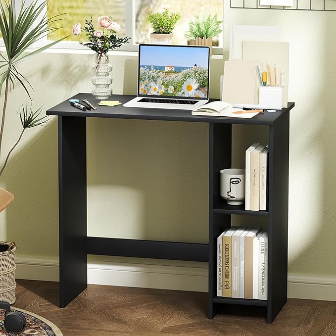 Giantex Small Desk Compact Study Writing Desk with 3-Position Adjustable Shelf Anti-Toppling Kit Modern PC Laptop Table Home Office Computer Workstation for Small Space Bedroom Dorm Black