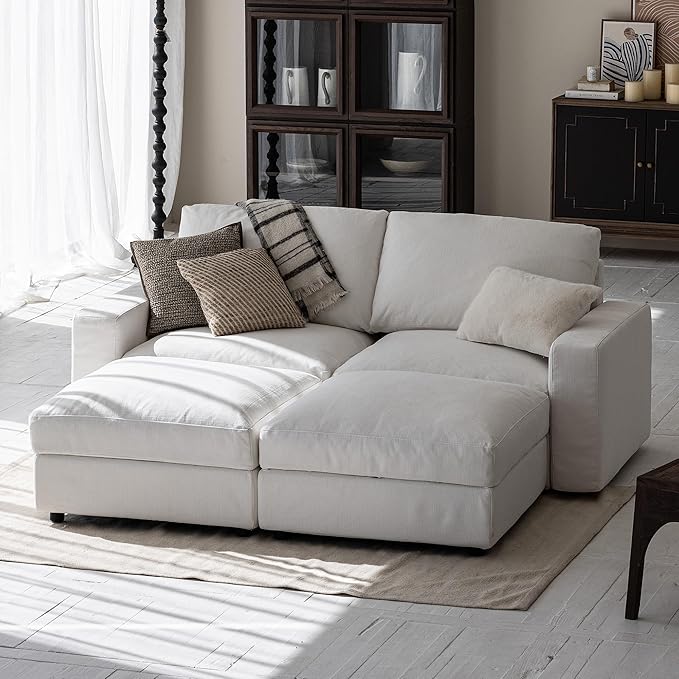 Cloud Couch Sectional 81.1'' Oversized White Modular Cloud Sofa with Storage Ottoman Deep Seating with Washable Covers Cloud Couches for Living Room Loveseat with 2 Ottoman