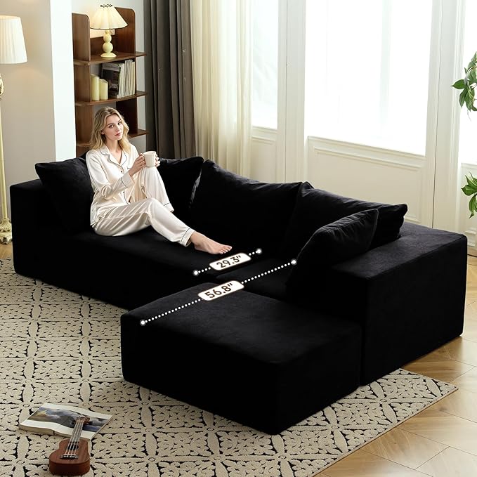 Vamcheer Modular Sectional Sofa - Modern L Shaped Boneless Couch with Deep Seat Upholstered Sectional Couches for Living Room Bedroom Office No Assembly Required Black