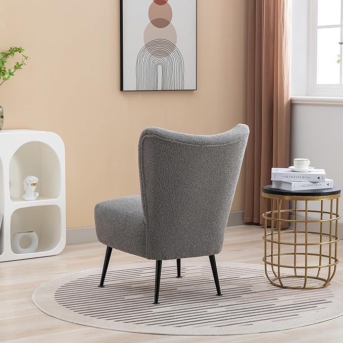 Living Room Chairs Armless Accent Chair with Rubber Wooden Legs Modern Upholstered Corner Side Chair for Living Room Bedroom Office Hotel Gray As Shown