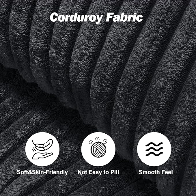 101 Boneless Cloud Modular Sectional Sofa L-Shaped Memory Foam Couch with Reversible Chaise Corduroy Upholstered Sofa in a Box No Assembly Required for Living Room &amp Apartment (Black 101in)