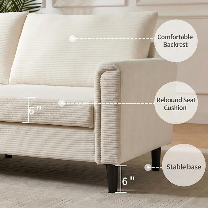 Brelice 80 Loveseat Sofa Corduroy Couch for Living Room 24.4 Extra Deep Seats Mid Century Modern Oversized Love Seat for Bedroom Office Apartment and Small Space