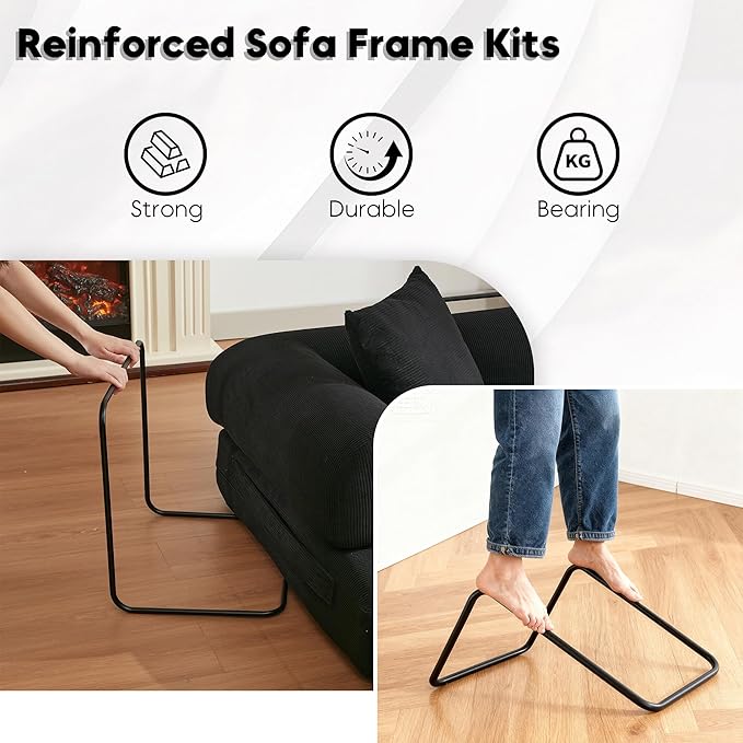79 Inch Convertible Sleeper Sofa Bed 5 in-1 Boneless Floor Couch Bed with Fixed-Shape Frame Modular Floor Sofa Futon Couch for Living Room RV Studio Bedroom Small Spaces Black