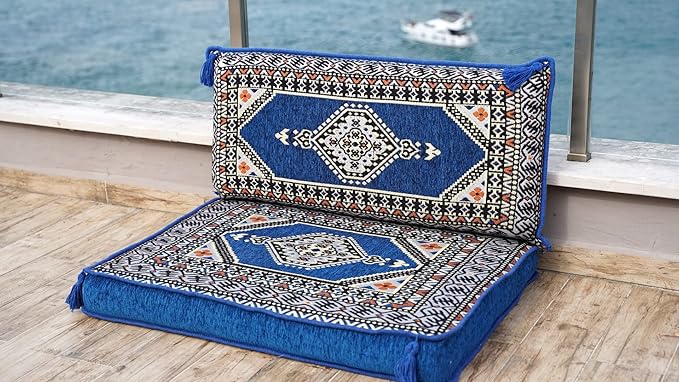 arabicsofa Single Turkish Floor Cushion – Traditional Arabic Jalsa Seating Set – Oriental Living Room Sofa with Backrest Pillows