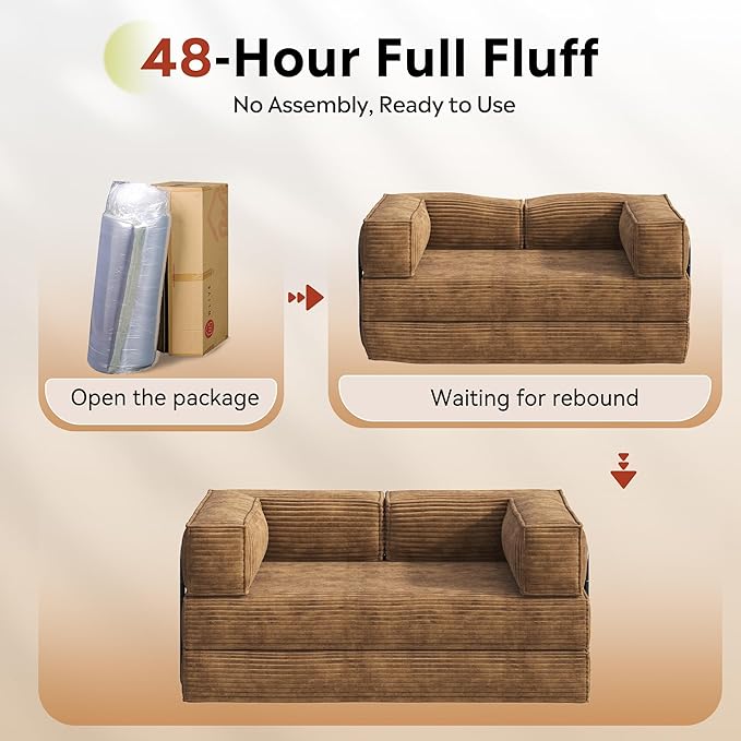 WLIVE 71'' Futon Sofa Bed Convertible Sleeper Sofa Folding Pull Out Couch Boneless Mattress with Fixed Frame Corduroy Brown