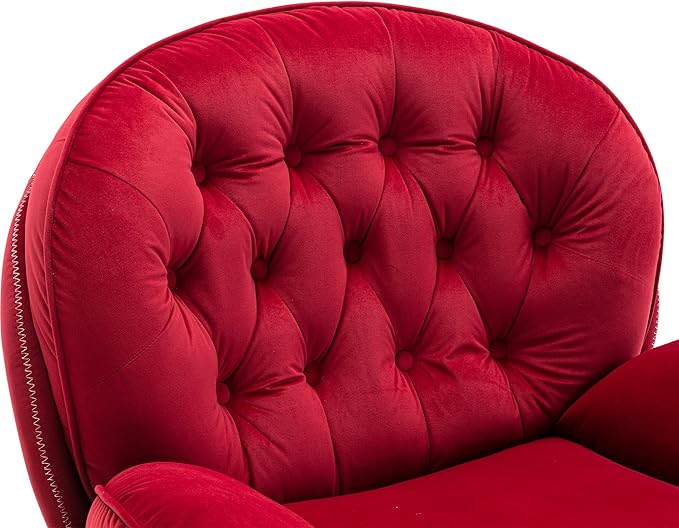 Accent Chair TV Chair Living Room Chair with Ottoman Dark RED