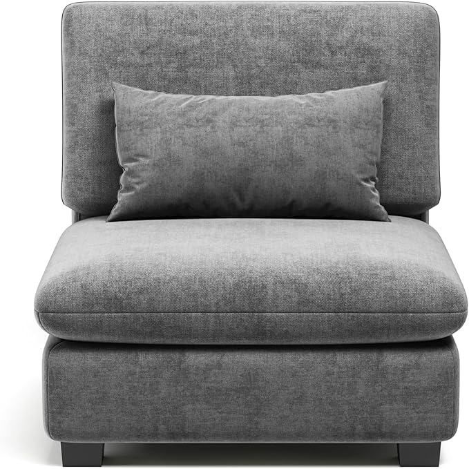 CHIC HOUSE Module for Modular Oversized Couch Corduroy Customizable Chaise Chenille Fabric Ottoman for Sectional Sofa Upholstered Convertible Seater Corner (Single Seater Chenille-Grey)