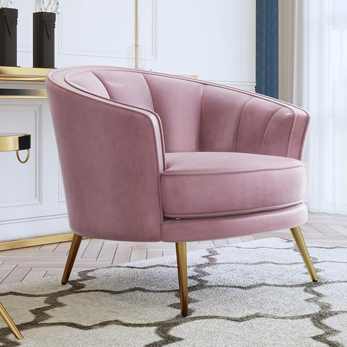 Generic Modern Velvet Accent Barrel Chair Leisure Accent Chair Living Room Upholstered Armchair Vanity Chair for Bedroom Meeting Room Pink