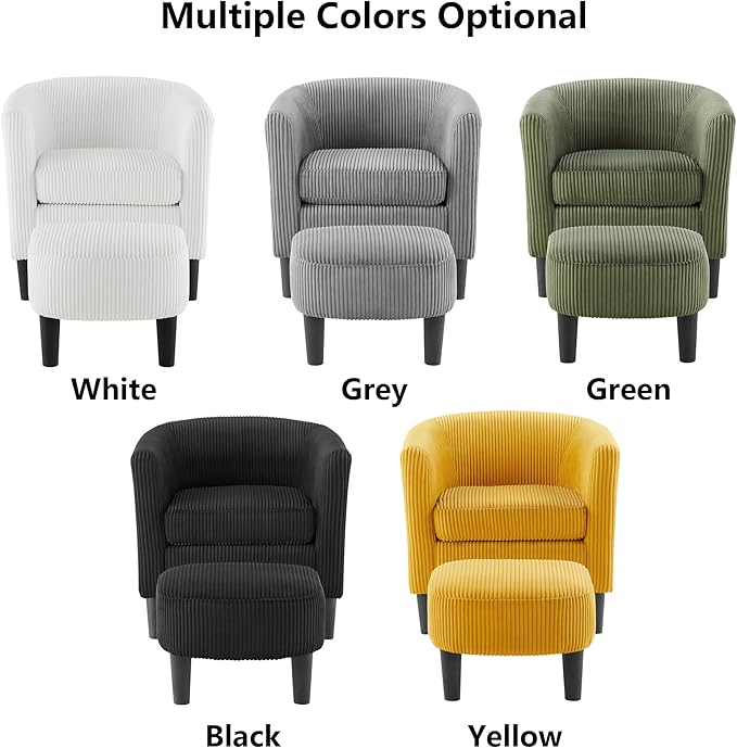 mikibama Accent Chair with OttomanCorduroy Accent Armchair with FootrestModern Mid Century Barrel Chair with Foot StoolSingle Sofa Club Chair for Living RoomBedroomOffice (None Swivel Yellow)