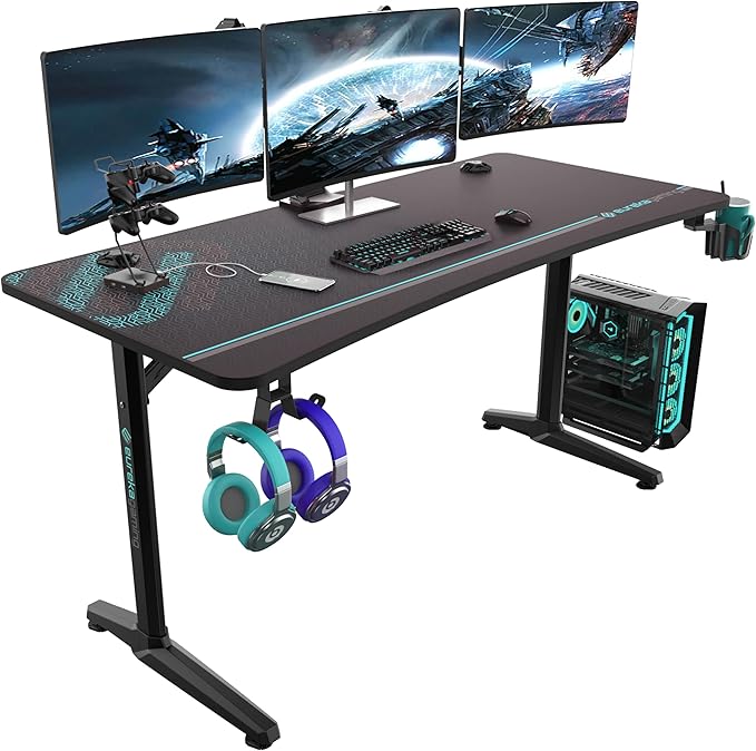EUREKA ERGONOMIC Gaming Desk 60 Home Office Computer Desk New Polygon Legs Design Captain Series (60 Inch Black)