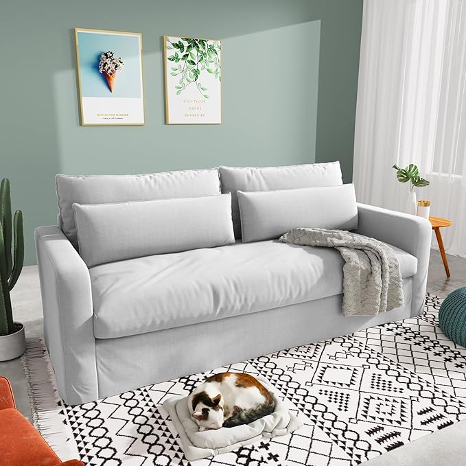 SILKIR Couches for Living Room Down Filled Sofa 80 Inch Couch with Lumbar Pillows Comfy Sofa for ApartmentBedroomOfficeWhite