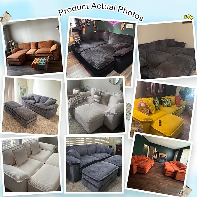 84.6” Corduroy Loveseat with Ottoman Oversized Double Chaise Lounge Chair Indoor Deep Seat Two Seater Couch Cloud Couch Modular Sectional Sofa for Living Room(Corduroy White)