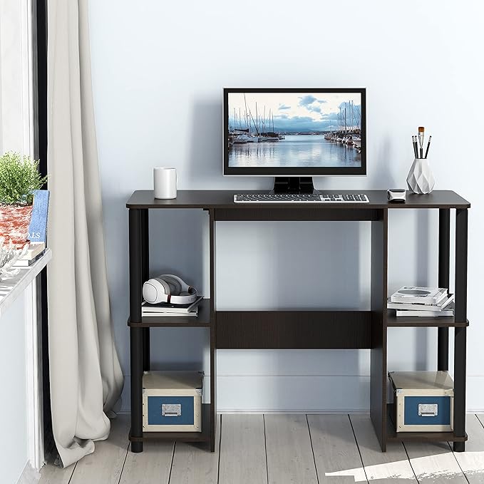 SHW 38-Inch Home Office Wood Desk with Double Sided Shelves Espresso