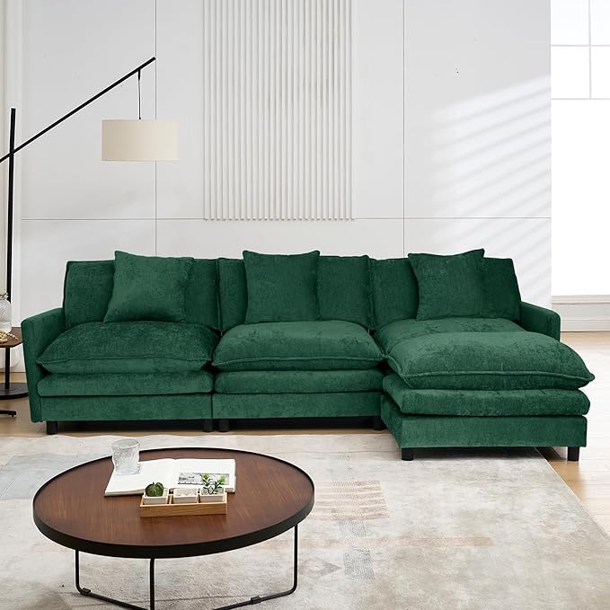 108.27 Modular Convertible Sectional Couch 4 Seat L Shaped Sofa Reversible Chaise Sectional Sofa Deep Seat Cloud Couch Chenille for Home Apartment Dorm