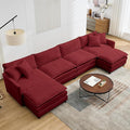 Modular Sectional Sofa143.31'' Modern Sofa Sleeper CouchComfy Cloud Couches with 4 Seat &amp 2 Ottoman &amp 4 Pillows Sofa SetDeep Seat Sofa with Movable Ottoman for Living RoomChenille (Red U