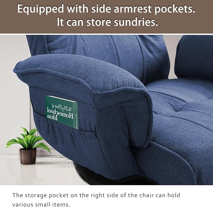 FLOGUOR 360 Degree Swivle Adjustable Floor Chair Chaise Lounge Indoor Folding Lazy Sofa with Armrests and Side Pocket Adults Gaming Chairs for Living Room Bedroom Factory Price 201 (BL)