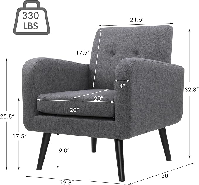 LSSPAID Modern Accent Chairs Upholstered Fabric Cozy Armchairs Living Room Side Chair with Solid Wood Legs Gray