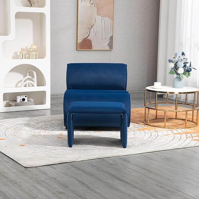House Hold Accent Chair with Ottoman Cushioned deep seat no armrest Accent Single Lazy Chair for Living Room