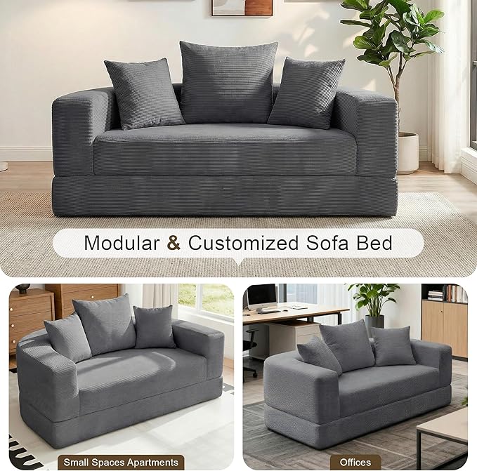 Casaphoria 67'' Wide Convertible Sofa BedLarge Fold-Out Floor Couch with Comfy Back PillowsMulti-Functional Sleeper for Living RoomGuestStudio(Gray)