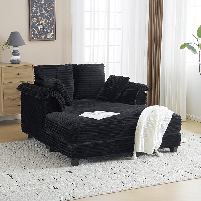 VINGLI Lounge Chair 56 Oversized Reading Chair Corduroy Chaise Sofa Recliner Bed Upholstered Comfy Sleeper Couch with Throw Pillows and Armrests for Living Room Movie Room Bedroom