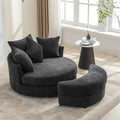 Yoglad Oversized Round Swivel Accent Chair - Modern 360 Degree Barrel Chairs with Storage Ottoman for Living Room Bedroom(Chenille- Gray)