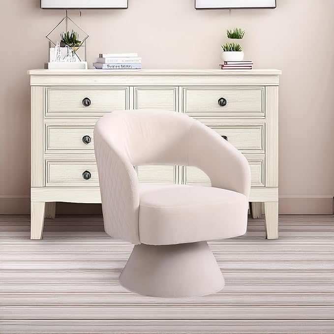 Velvet Swivel Accent Chair Armchair 21.7” Wide Seat Modern Round Barrel Chair in Fabric for Bedroom Reading Waiting Living Room Beige