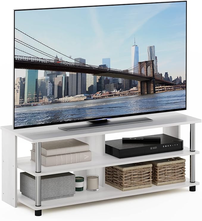 Furinno Sully 3-Tier Stand for TV up to 48 Inch White Oak/Chrome
