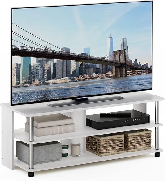 Furinno Sully 3-Tier Stand for TV up to 48 Inch White Oak/Chrome