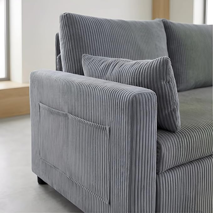 Queen Sleeper Sofa Convertible Sofa Bed with Storage 85 Inch Sectional Couch with Pull Out Bed L Shaped 3 Seat Sectional Sleeper Sofa for Living Room Apartment Grey
