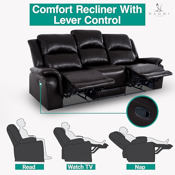 Naomi Home Katie Espresso Faux Leather Oversized Sofa Chaise Ultimate Comfort for Home Theater &amp Luxe Lounging Plush Cushioning Easy Assembly