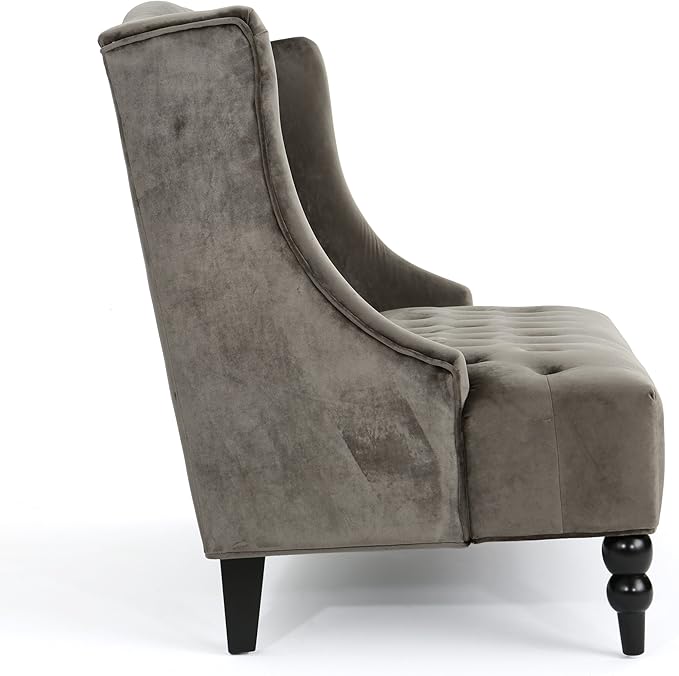 Modern Tufted Velvet Wingback Loveseat Tufted Velvet 2 Seat Couch Sofas with High Back Thick Padded Cushioned Seats for Living Room Victorian Style Grey