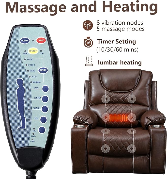 Oversized Power Lift Recliner Chair for Big and Tall 400 LBS Dual Motor Electric Recliner with Heat &amp Massage Zero Gravity Leather Sofa Chair for Living Room Home Theater Brown