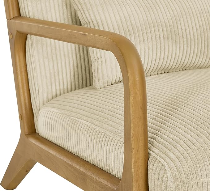Modern Accent ChairsWaiting Room Chairs with Solid Wood Frame &amp Soft CushionArm Chair with Accent Pillows for Living Room BalconyBedroom (Beige)