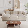 KEIKI 112 Oversized Chenille Modular Cloud Sectional Sofa with 3 Ottoman High-Density Foam Cushion Modern Style 3-Seater Fluffy Corner Couch with 5 Pillow for Apartment Living Room Beige