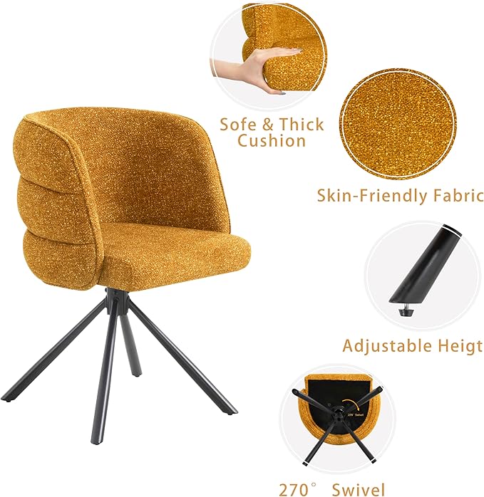 KEIKI 270° Swivel Home Office Desk Chairs Set of 2Modern Dining Chairs Upholstered Bedroom Chairs with Metal BaseMakeup Chair for Vanity for Living Room Bedroom Orange