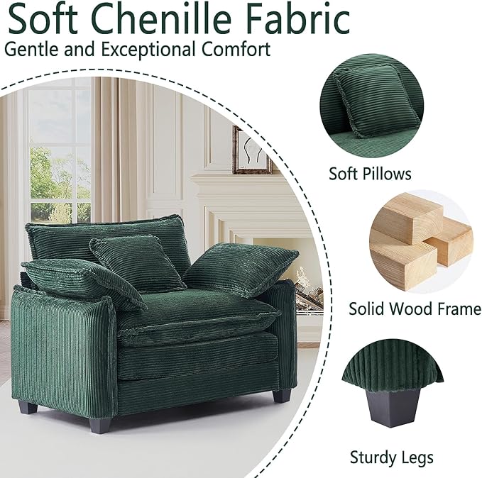 Oversized Chair with Ottoman Modern Corduroy Sofa Bed Single Sofa Chaise Large Upholstered Sofa for Living Room Bedroom (Green)