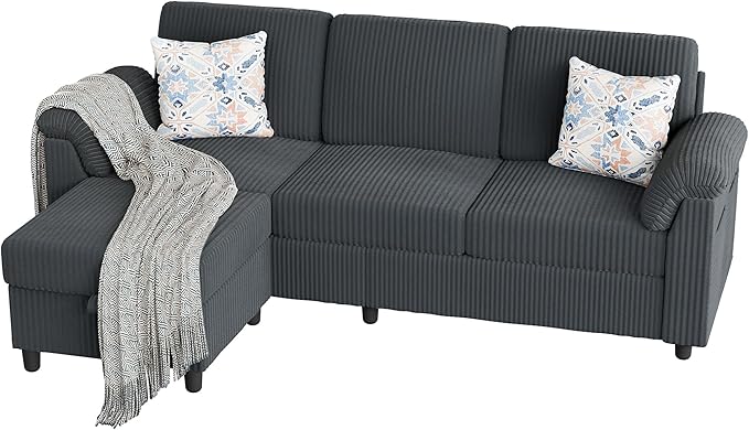 Walsunny 79 Convertible Sectional Sofa Reversible Modern L Shaped 3 Seat Modular Sofa Couch with Pillows and Storage Ottoman for Living Room(Gray)