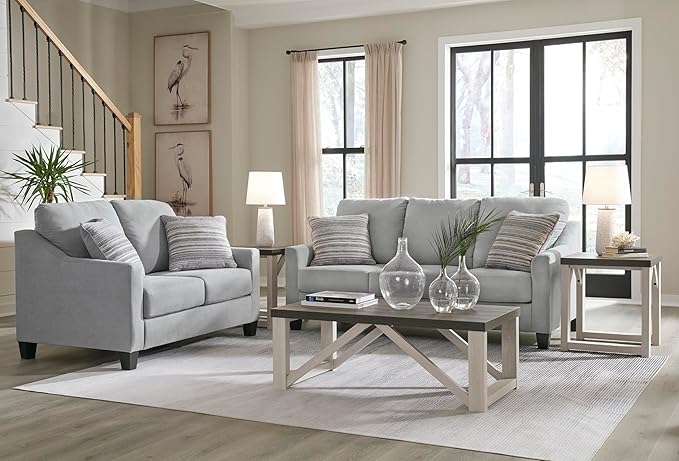 Signature Design by Ashley Adlai Casual Loveseat with 2 Toss Pillows Light Gray