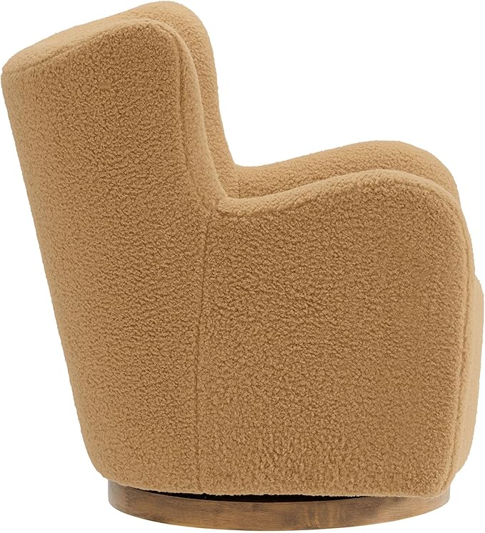 Modway Montrose Swivel Wingback Accent Chair in Camel Walnut Sherpa Teddy Fabric – Modern Furry Barrel Chair with 360-Degree Swivel Base – Soft and Comfy Living Room Chair