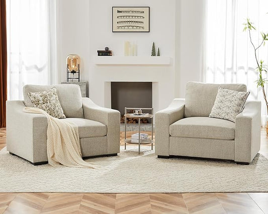 ABCASA 47 W Oversized Accent Chair Set of 2 Comfy Upholstered Sofa Chair with Large Seat and Wide Armrest Pet-Friendly Modern Lounge Armchair for Living Room/Apartment/Bedroom Soft Linen Oatmeal
