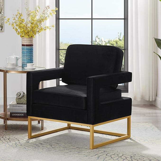 Accent Chair for Living Room Chairs Mid Century Modern Chair Lazy Chair Upholstered Lounge Arm Chair Reading Chair with with Gold Metal Base for Bedroom Apartment Office Studio Waiting Room