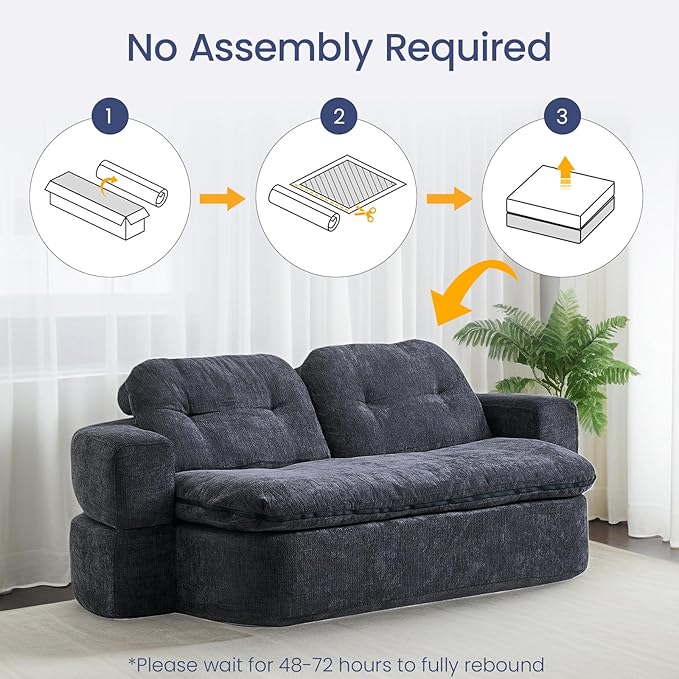 78.74 Convertible Sofa Bed Folding Loveseat Sleeper Sofa 2 in 1 Chenille Floor Couch Bed Foam Compressed Sofa with Pillows &amp Blanket for Living Room Apartment Studio Office (Grey)