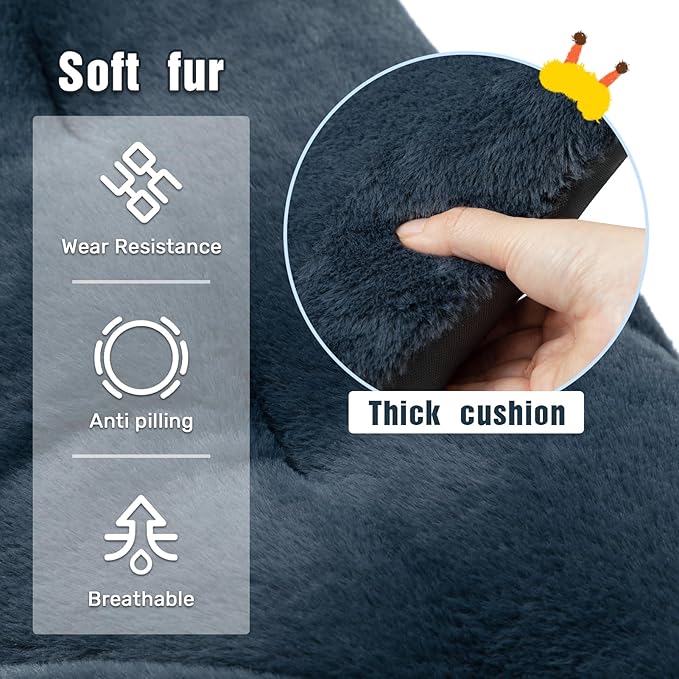 HollyHOME X-Large Saucer Chair with Foldable Ottoman Comfy Oversized Folding Chair and Folding Footrest Stool Set Faux-Fur Reading Chair and Footstool for Living Room Navy Blue Chair&ampStool