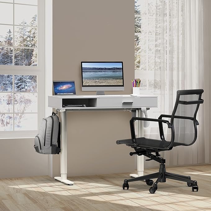 SHW 40-Inch Height Adjustable Claire Electric Standing Desk with Drawer White