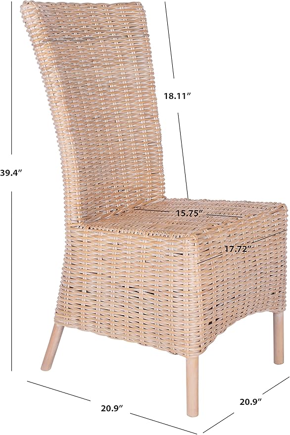 SAFAVIEH Home Allen Coastal Natural White Wash Rattan Accent Chair (Set of 2)