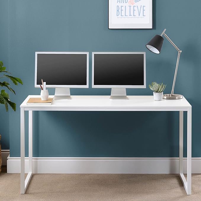 Zinus Jennifer 55 Inch White Frame Desk Computer Workstation Office Desk Easy Assembly White
