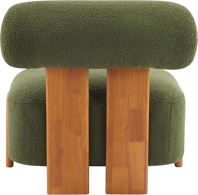 Christopher Knight Home Jillian Modern Boucle Upholstered Accent Chair Armless Living Room Single Lounge Sofa Comfy Reading Chair for Bedroom Low Profile Chair Olive Green+Brown