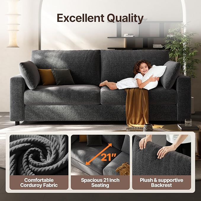 71” Loveseat Sofa Mid Century Modern Decor Love Seat Couches for Living Room Linen Fabric Deep Cushions Couch for Bedroom Solid and Easy to Install Love Seats Furniture (Blue Gray 71 Inch)