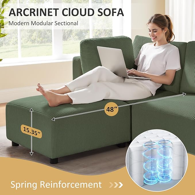 U Shaped Modular Sectional Sofa with Ottomans 123.6 Corduroy Sectional Sofa with Chaise 6 Seater Convertible Modular Sleeper Sofa Bed Free Combination Couch for Living Room Apartments